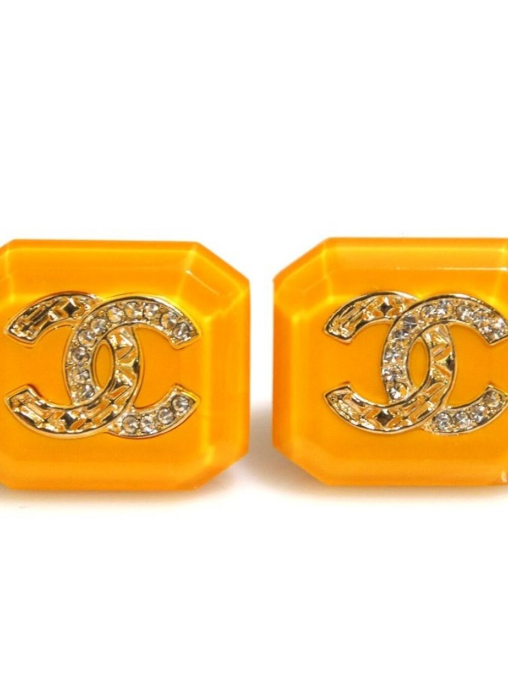 CHANEL CC Logo Pierce Earrings Yellow Gold Resin/Metal